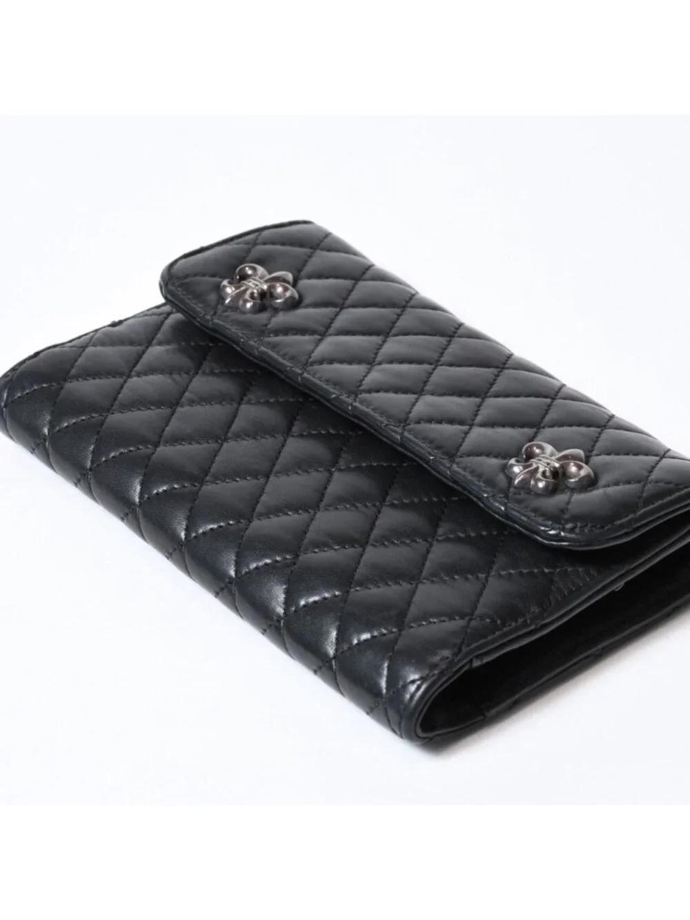 Chrome Hearts Quilted Leather Wallet BS Flare Lambskin Black